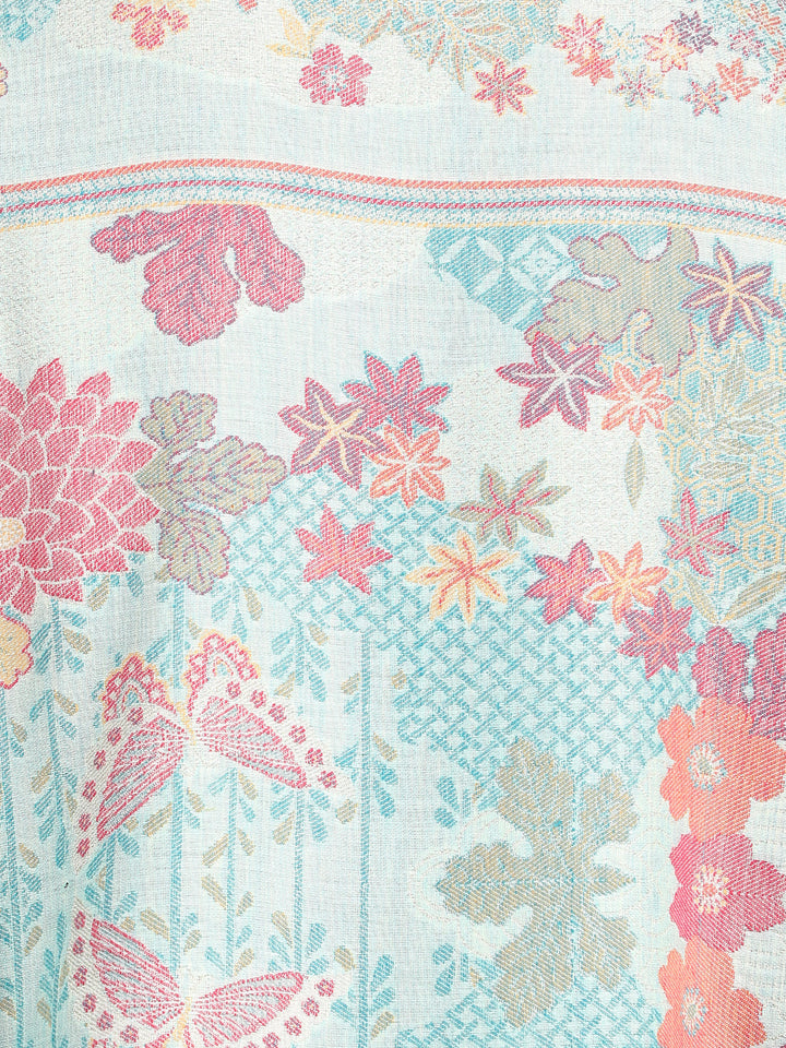 Him/Her Gardenia Acro Wool Zari Stoles- 277 - Blue