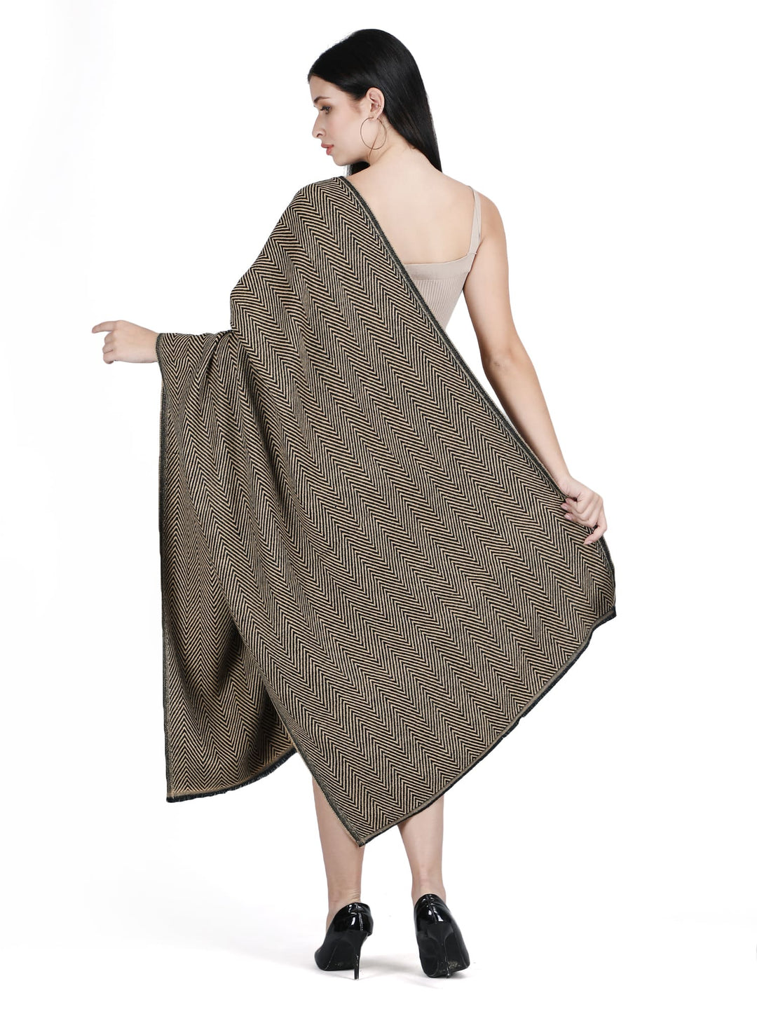 Him/Her Herringbone Mix Wool Unisex Shawl- Dark Brown -127