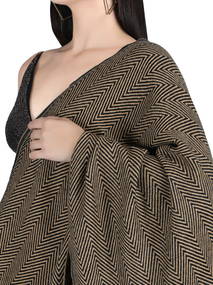 Him/Her Herringbone Mix Wool Unisex Shawl- Dark Brown -127