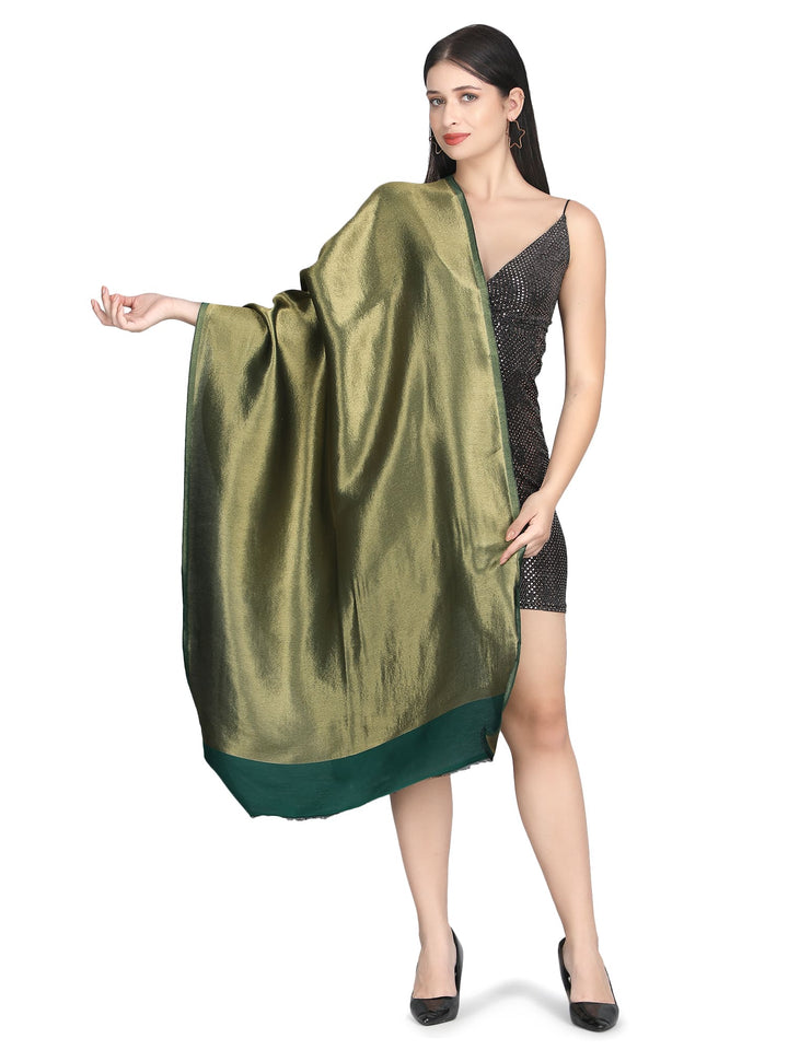 Him/Her Green Zari Reversible 100% Fine Wool Stole- 309