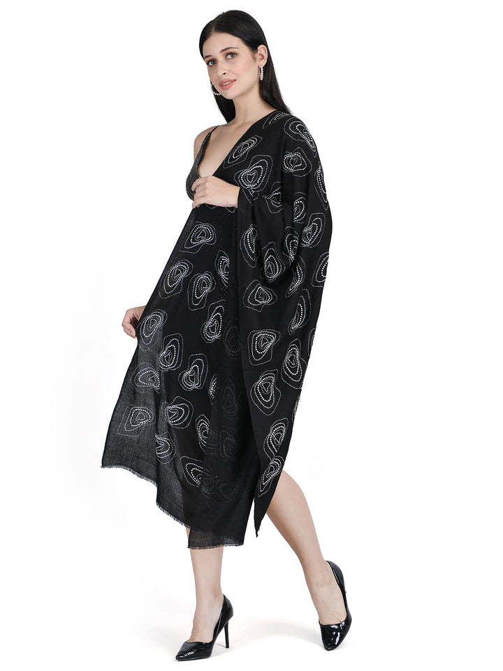 Bubble Crystals Fine Wool Stole - Black & Silver