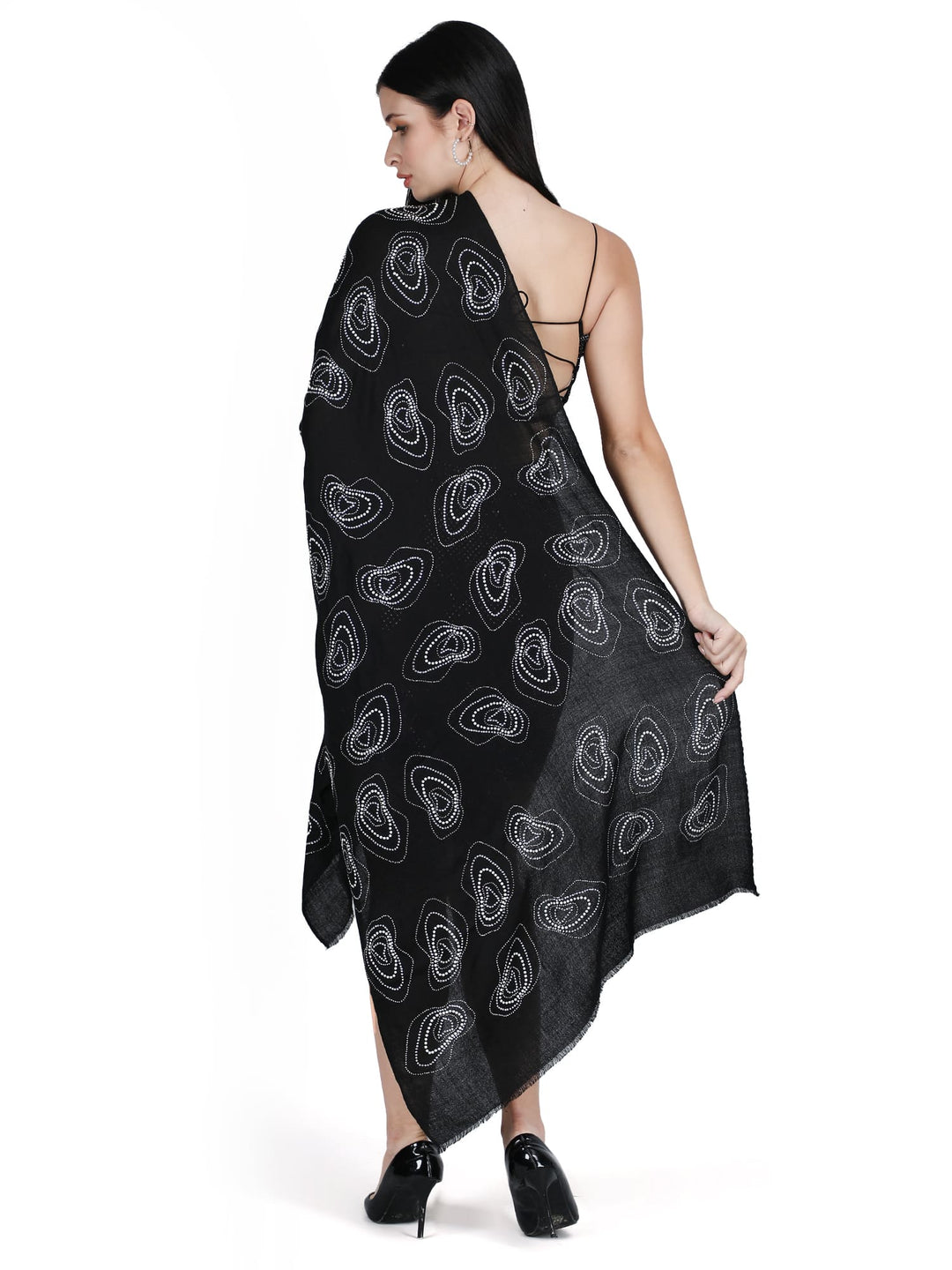 Bubble Crystals Fine Wool Stole - Black & Silver