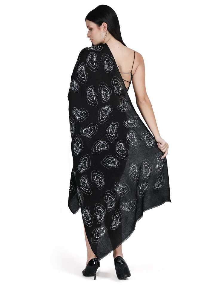 Bubble Crystals Fine Wool Stole - Black & Silver