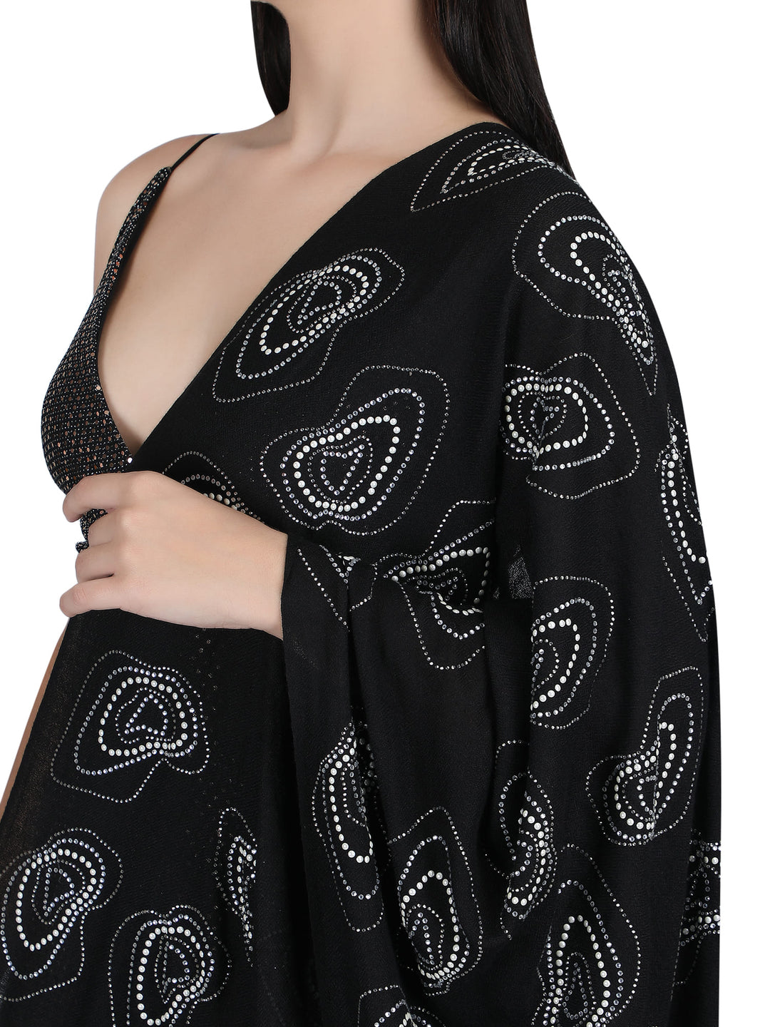 Bubble Crystals Fine Wool Stole - Black & Silver