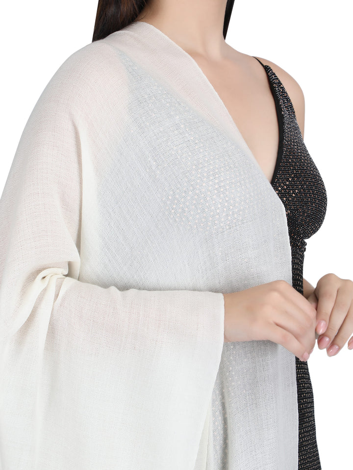 Crystal & Feather Fine Wool Stole - Ivory