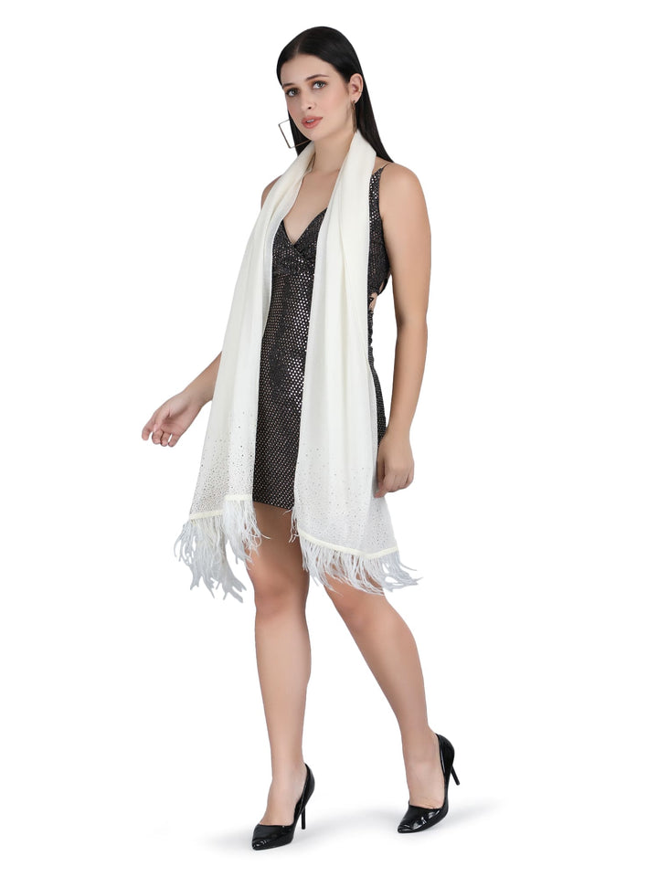 Crystal & Feather Fine Wool Stole - Ivory