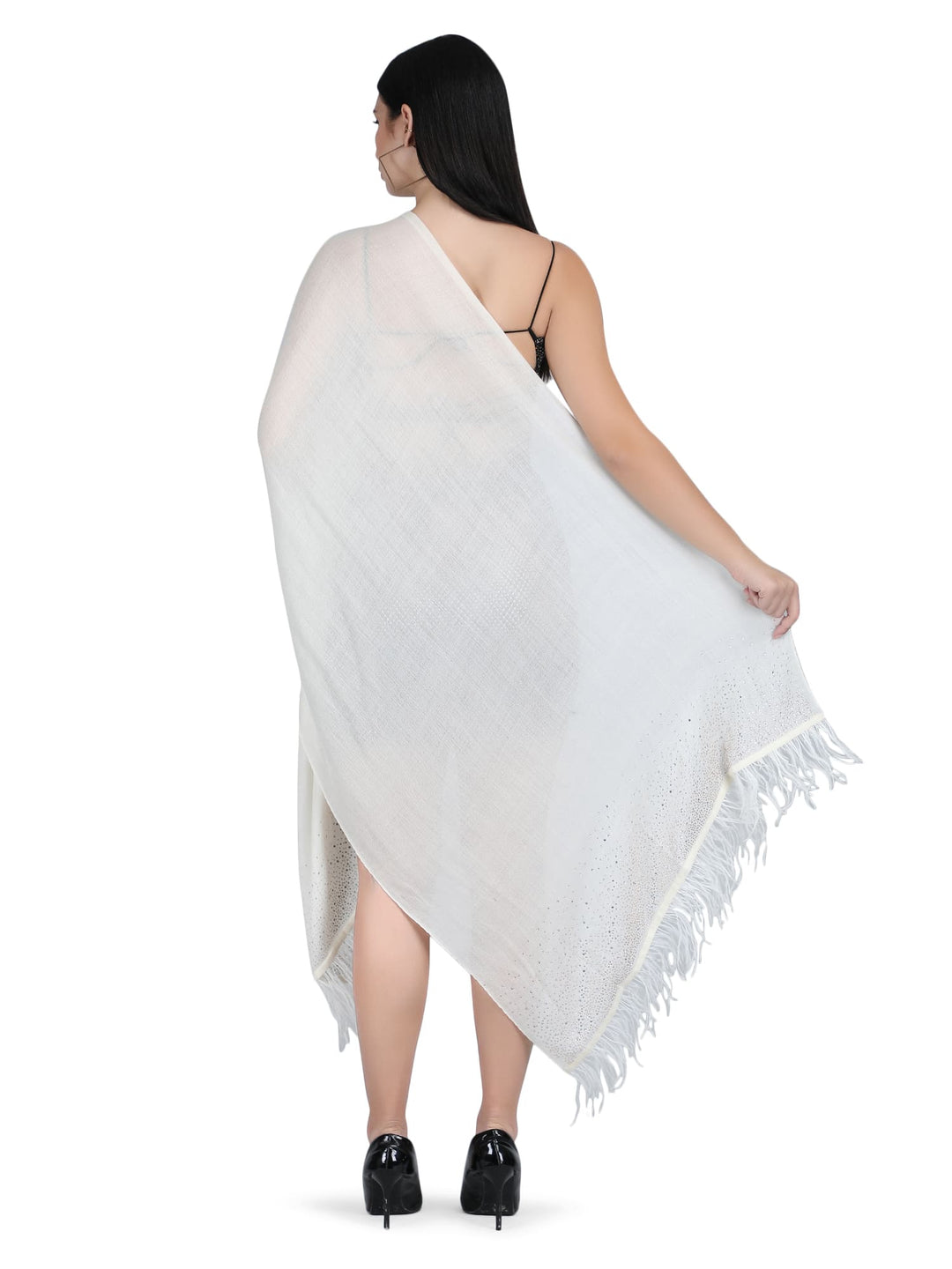 Crystal & Feather Fine Wool Stole - Ivory