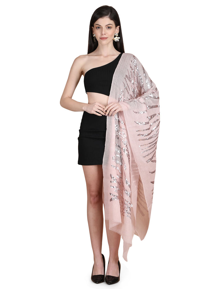 Pink Waves Sequins 100% Fine Wool Stole- 323