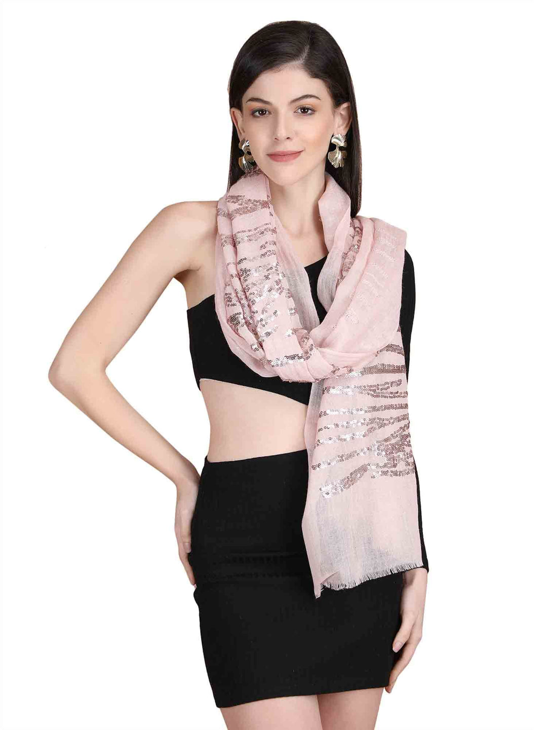 Pink Waves Sequins 100% Fine Wool Stole- 323