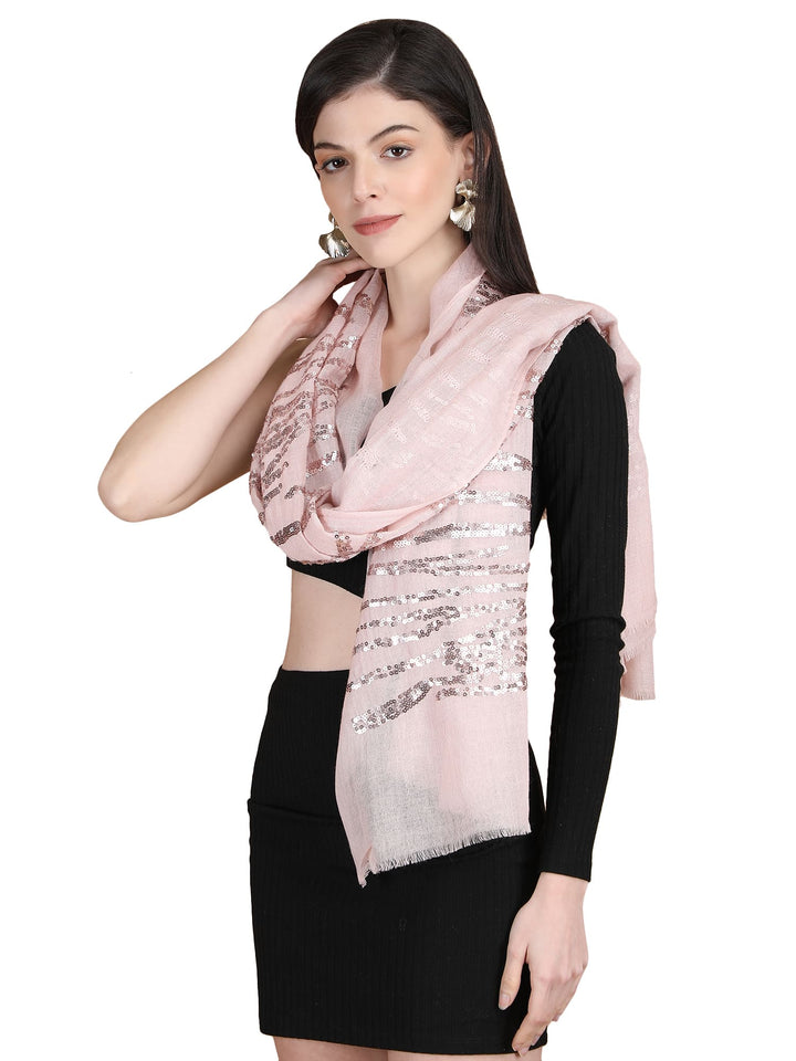 Pink Waves Sequins 100% Fine Wool Stole- 323