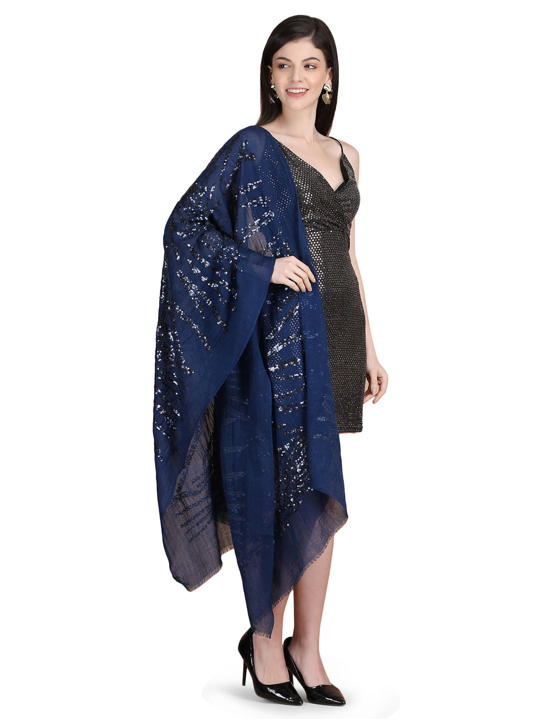 Blue Waves Sequins 100% Fine Wool Stole- 324