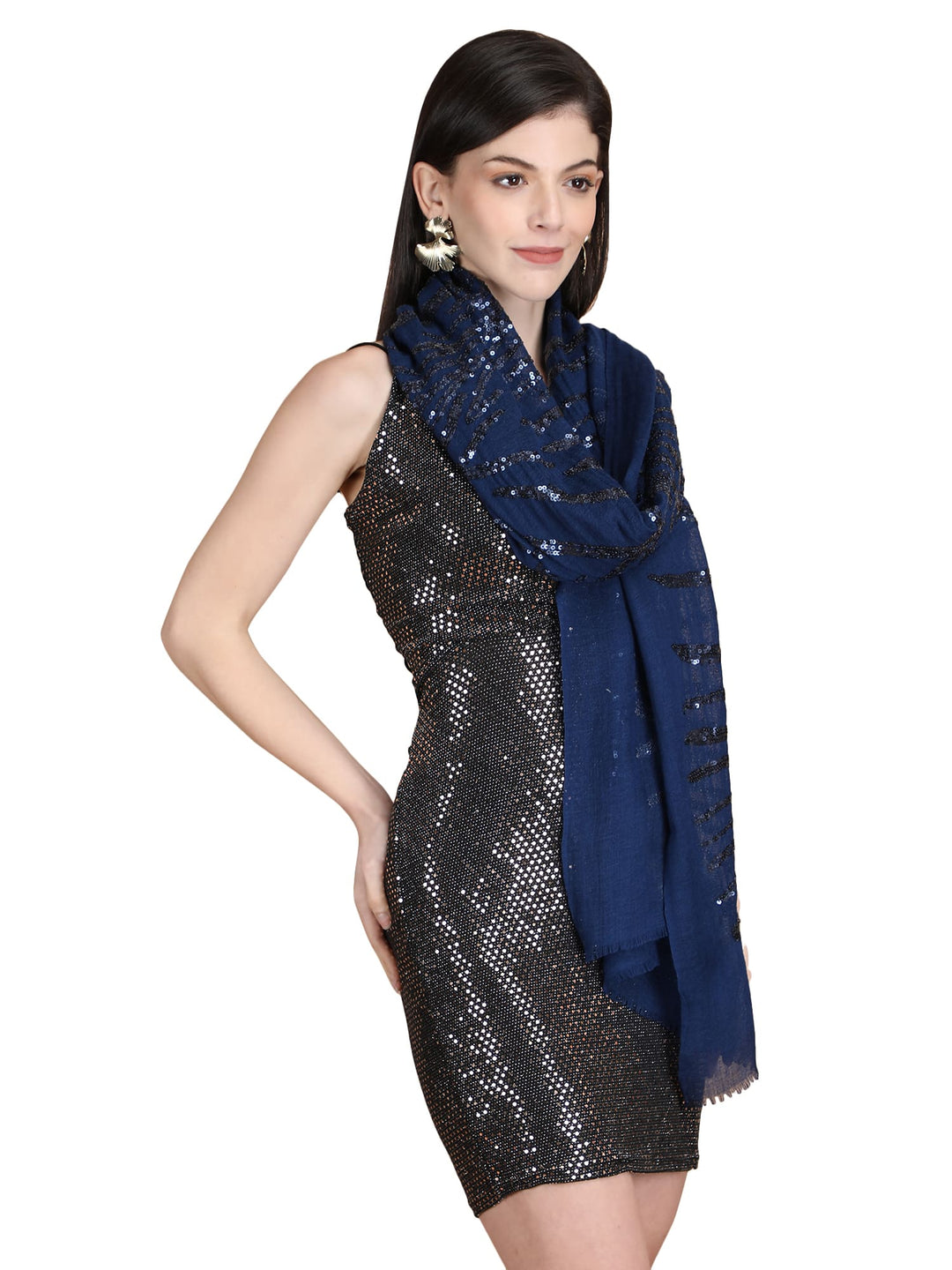 Blue Waves Sequins 100% Fine Wool Stole- 324