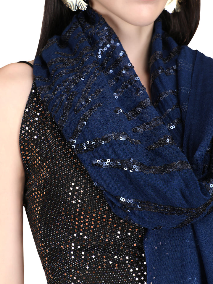 Blue Waves Sequins 100% Fine Wool Stole- 324