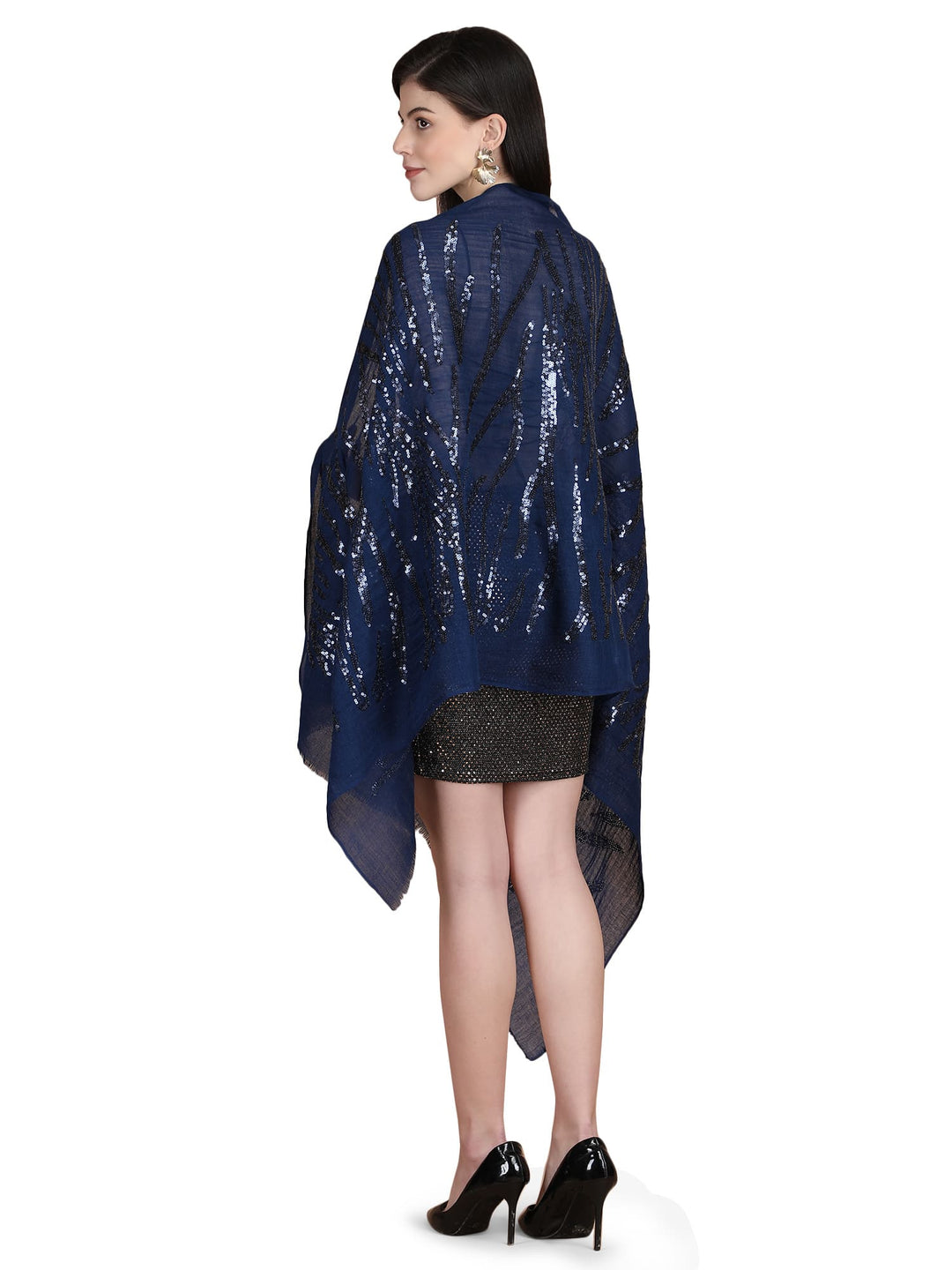 Blue Waves Sequins 100% Fine Wool Stole- 324