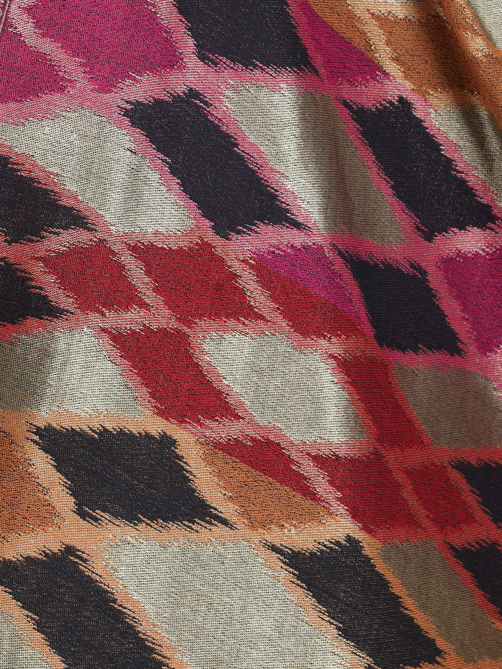 Noor Zari Ikat Weave 100% Fine Wool Stole - Multicolour- 338