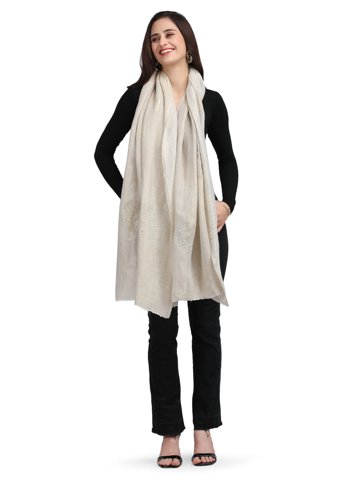 Ivory Moonlight Gold Tree 100% Fine Wool Stole- 346