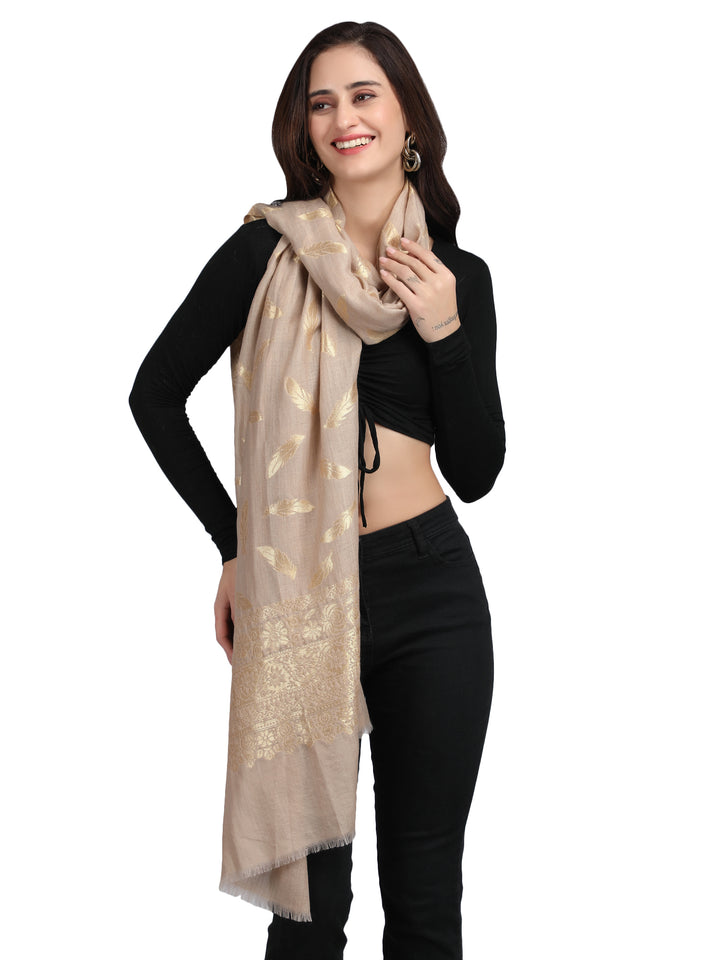 Gold Feather Modal Stole - Beige - 347