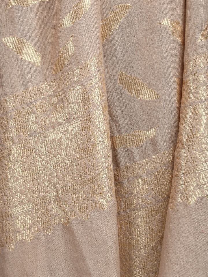 Gold Feather Modal Stole - Beige - 347