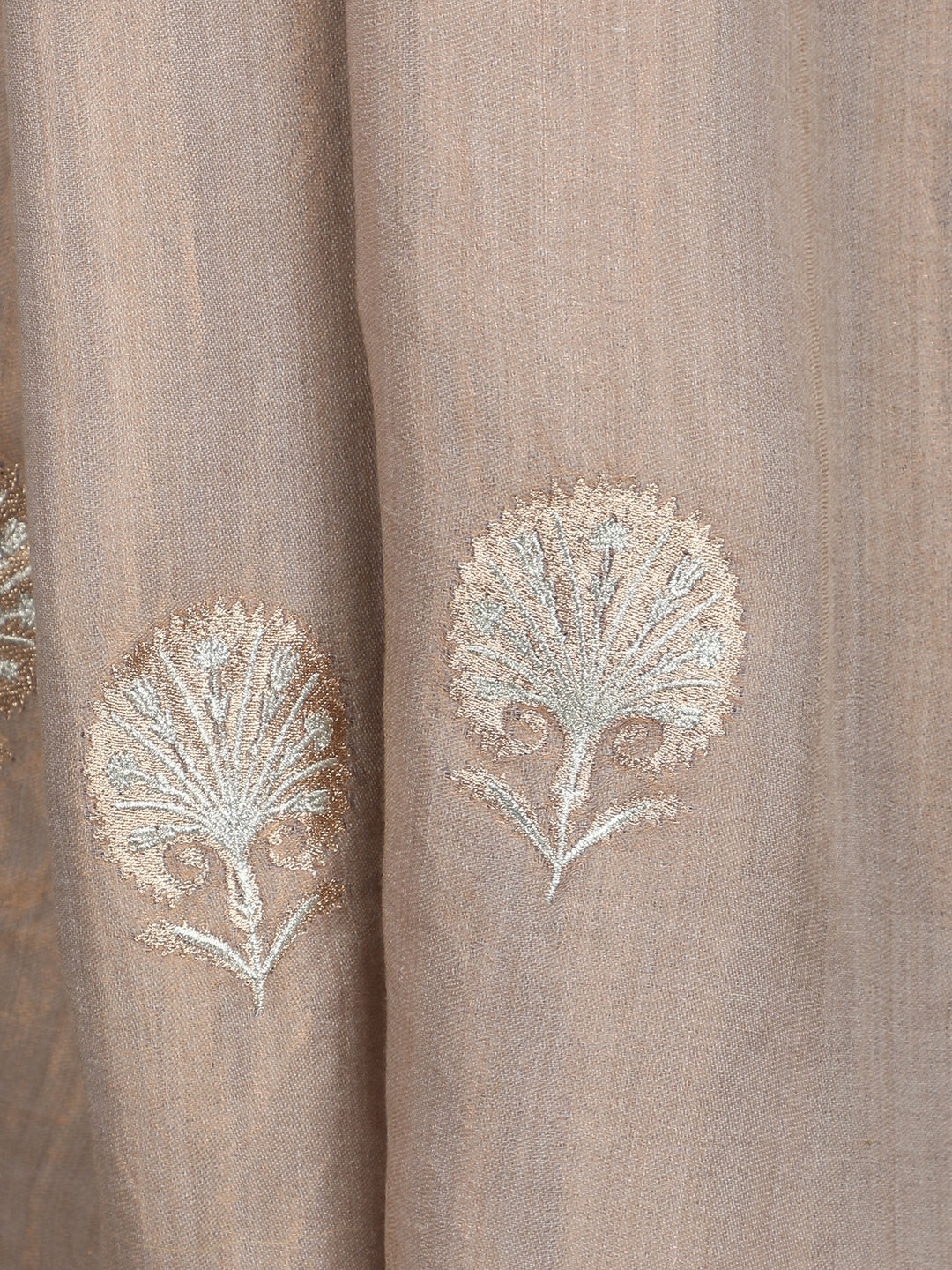 Beige Moonlight Zari Tree 100% Fine Wool Stole - 358