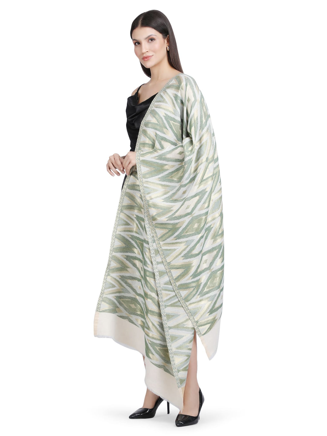 Zari Ikat Diamond Weave Stole - Pink- 381
