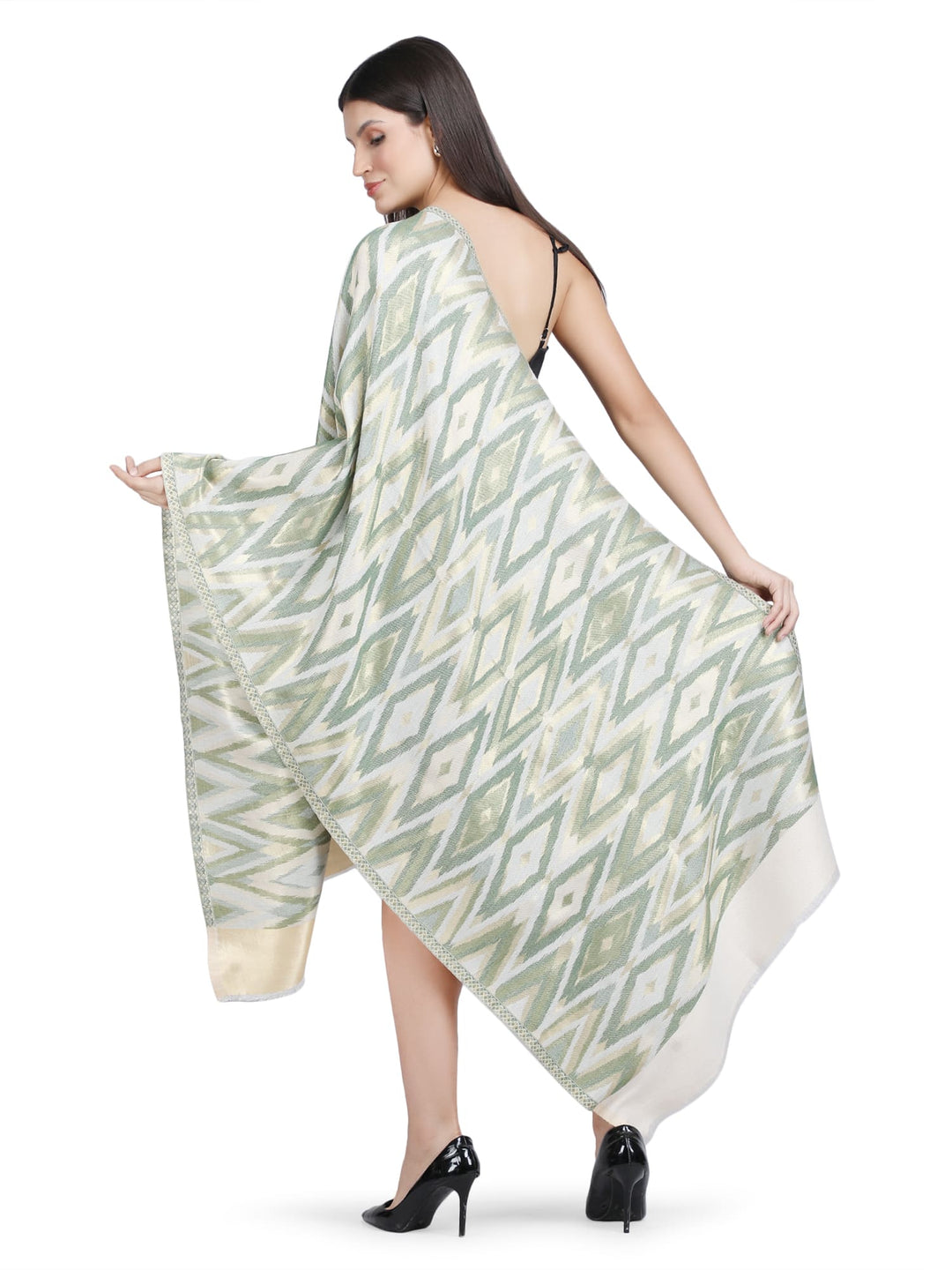 Zari Ikat Diamond Weave Stole - Pink- 381