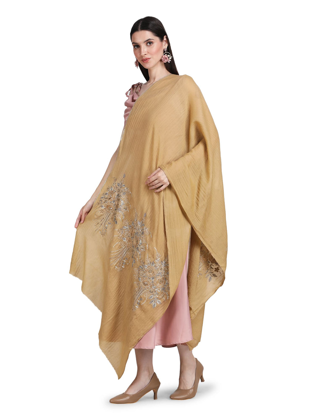 Mustard Floral Boquet 100% Fine Wool Stole - 401