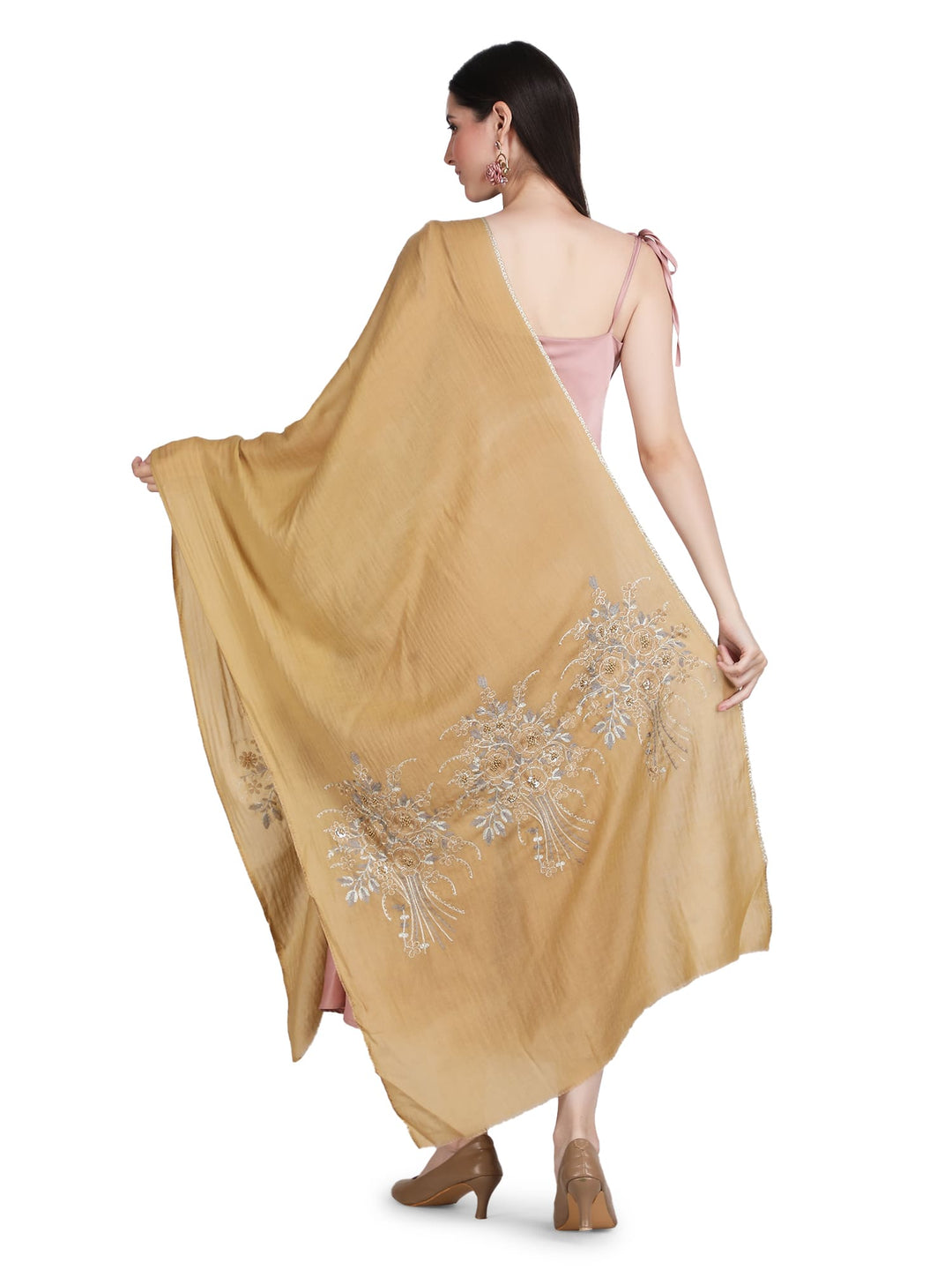 Mustard Floral Boquet 100% Fine Wool Stole - 401