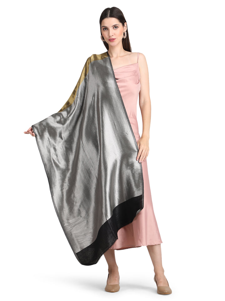Silver & Gold Zari Reversible Shawl- 151 - Black