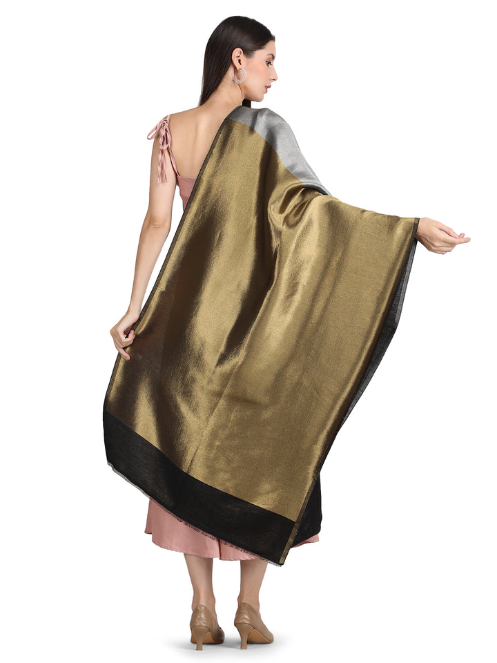 Silver & Gold Zari Reversible Stole- 403 - Black