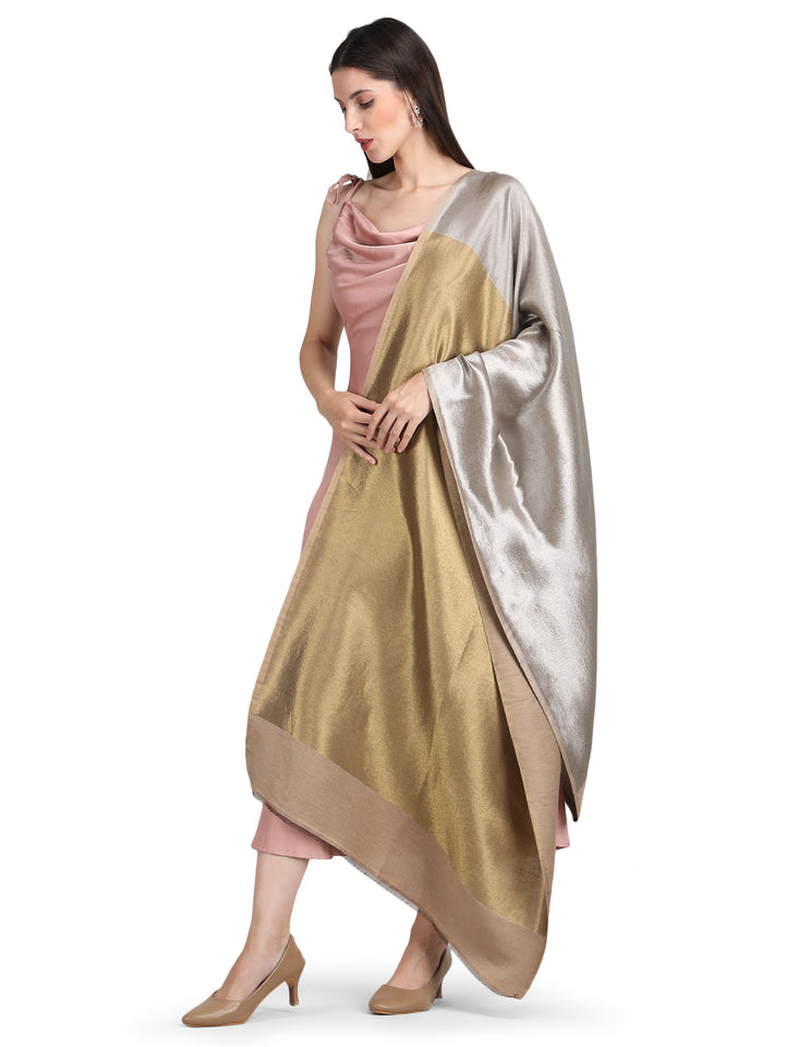 Silver & Gold Zari Reversible Stole- 404 - Beige