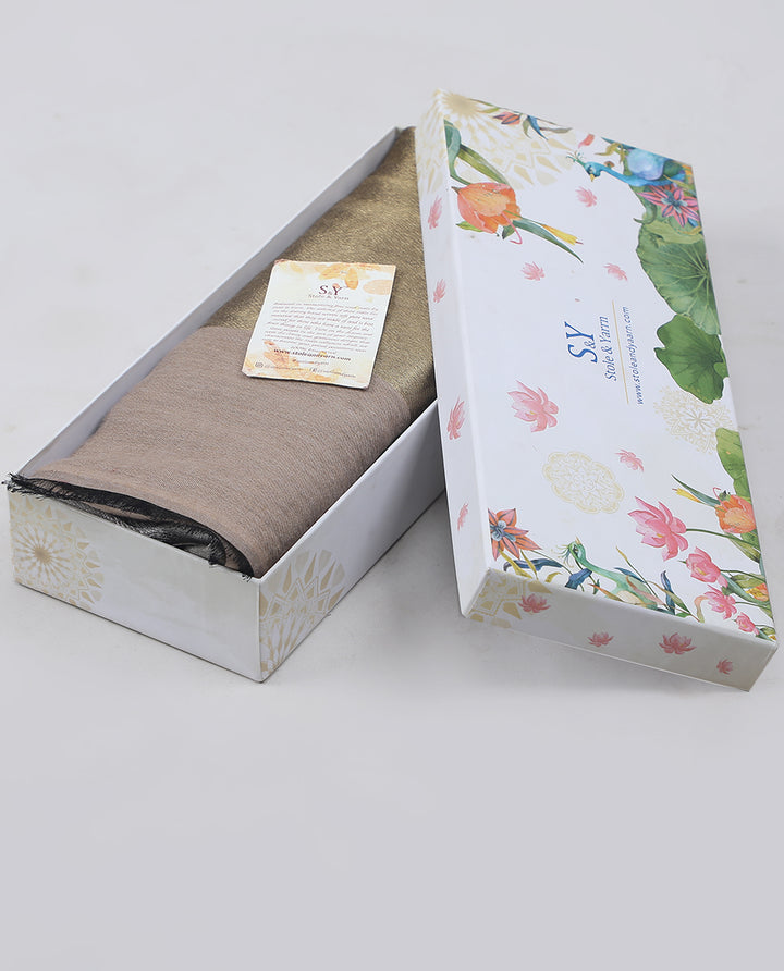 Silver & Gold Zari Reversible Shawl- 152 - Beige