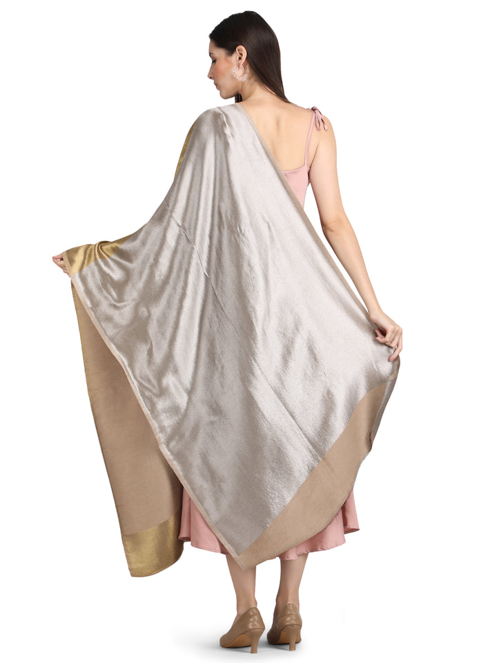 Silver & Gold Zari Reversible Stole- 404 - Beige