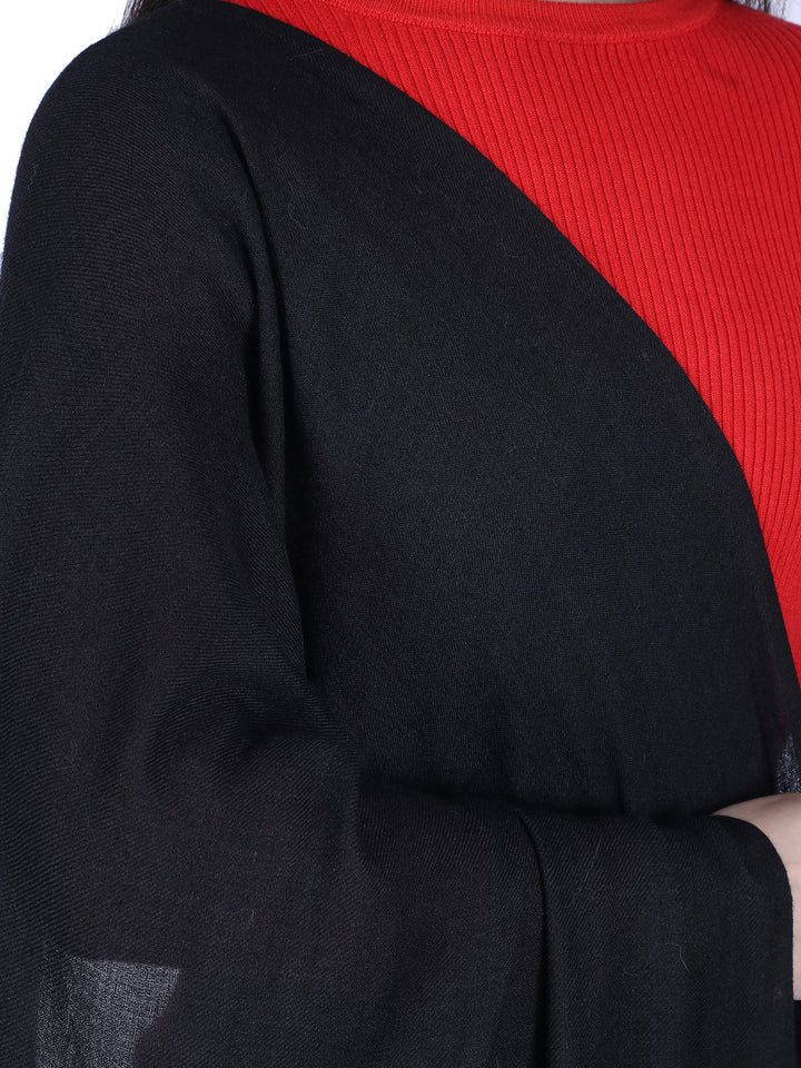 Fur & Crystal Fine Wool Stole - Black - 406