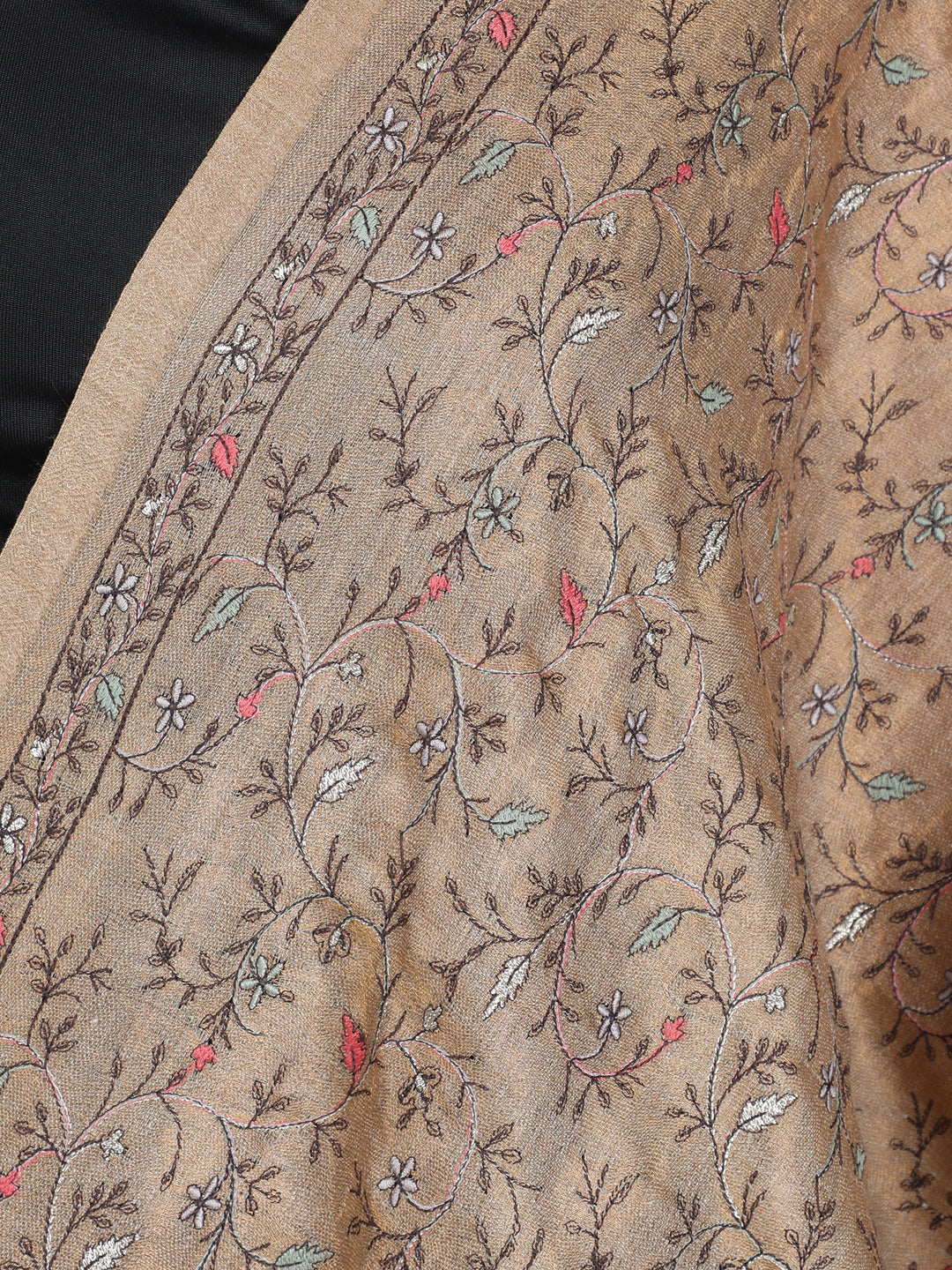 Beige Multicolor Kani Sozni Embroidered 100% Fine Wool Stole - 417