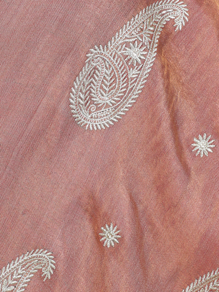 Pink Paisley Booti Embroidery 100% Fine Wool Stole- 418