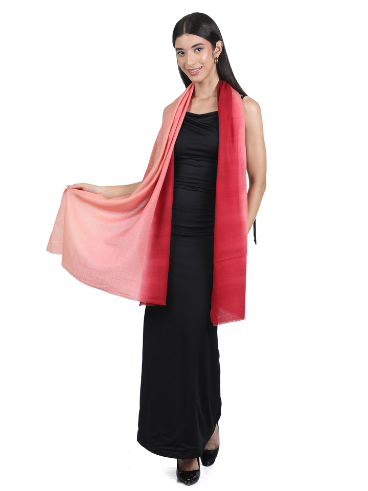 Peach Crimson Ombre 100% Fine Wool Stole- 421