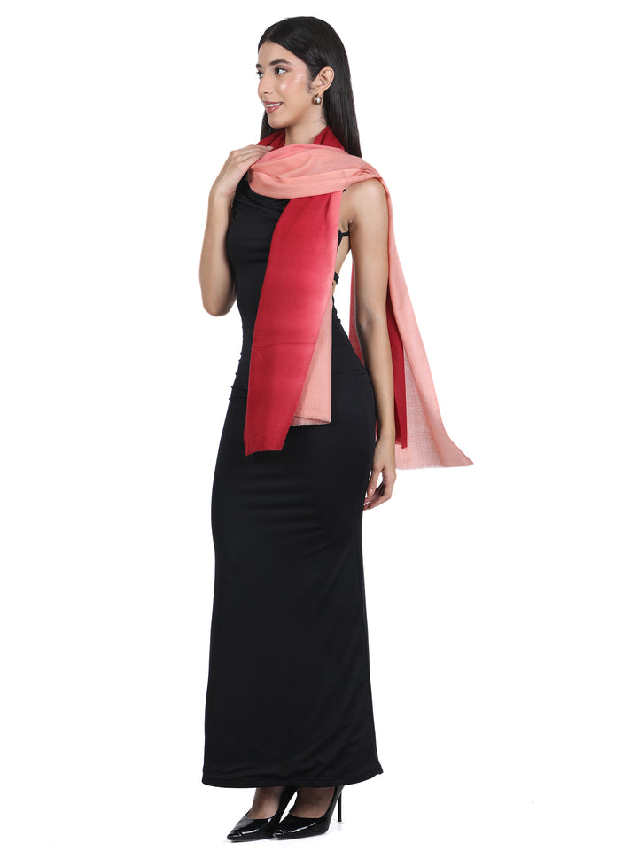 Peach Crimson Ombre 100% Fine Wool Stole- 421