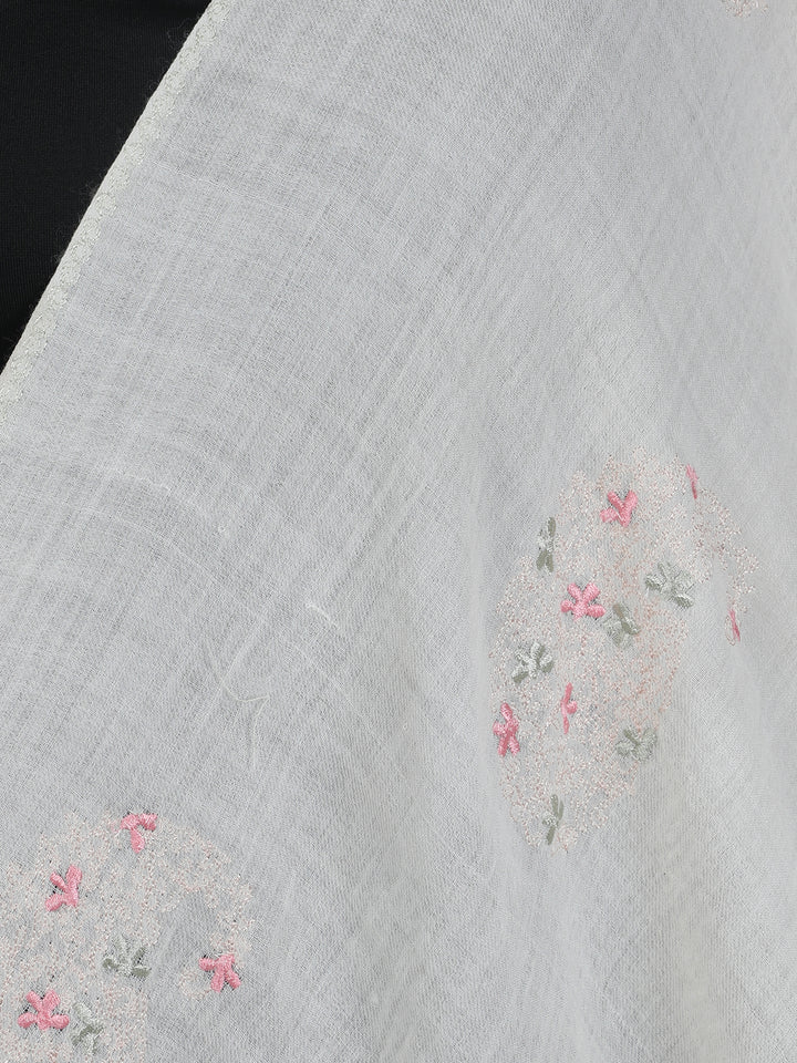 Ivory Floral Embroidery 100% Fine Wool Stole - 423