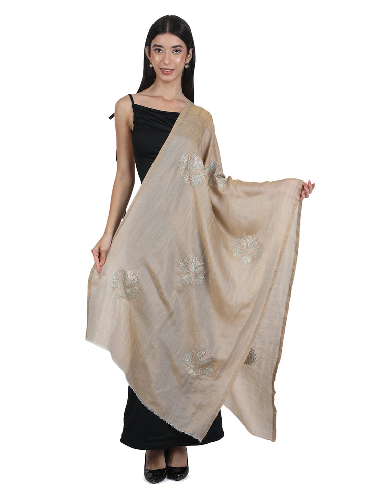 Camel Embroidered Medallion 100% Fine Wool Stole - 426