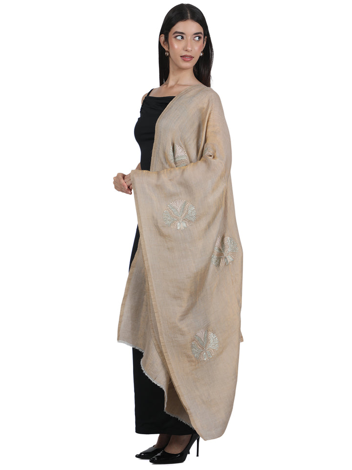 Camel Embroidered Medallion 100% Fine Wool Stole - 426