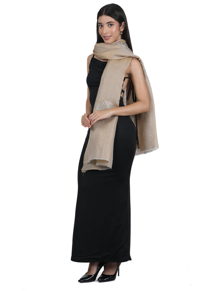 Camel Embroidered Medallion 100% Fine Wool Stole - 426
