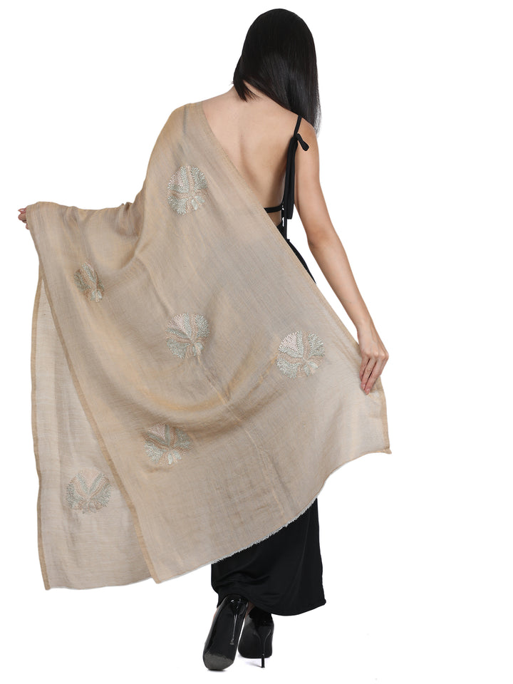Camel Embroidered Medallion 100% Fine Wool Stole - 426