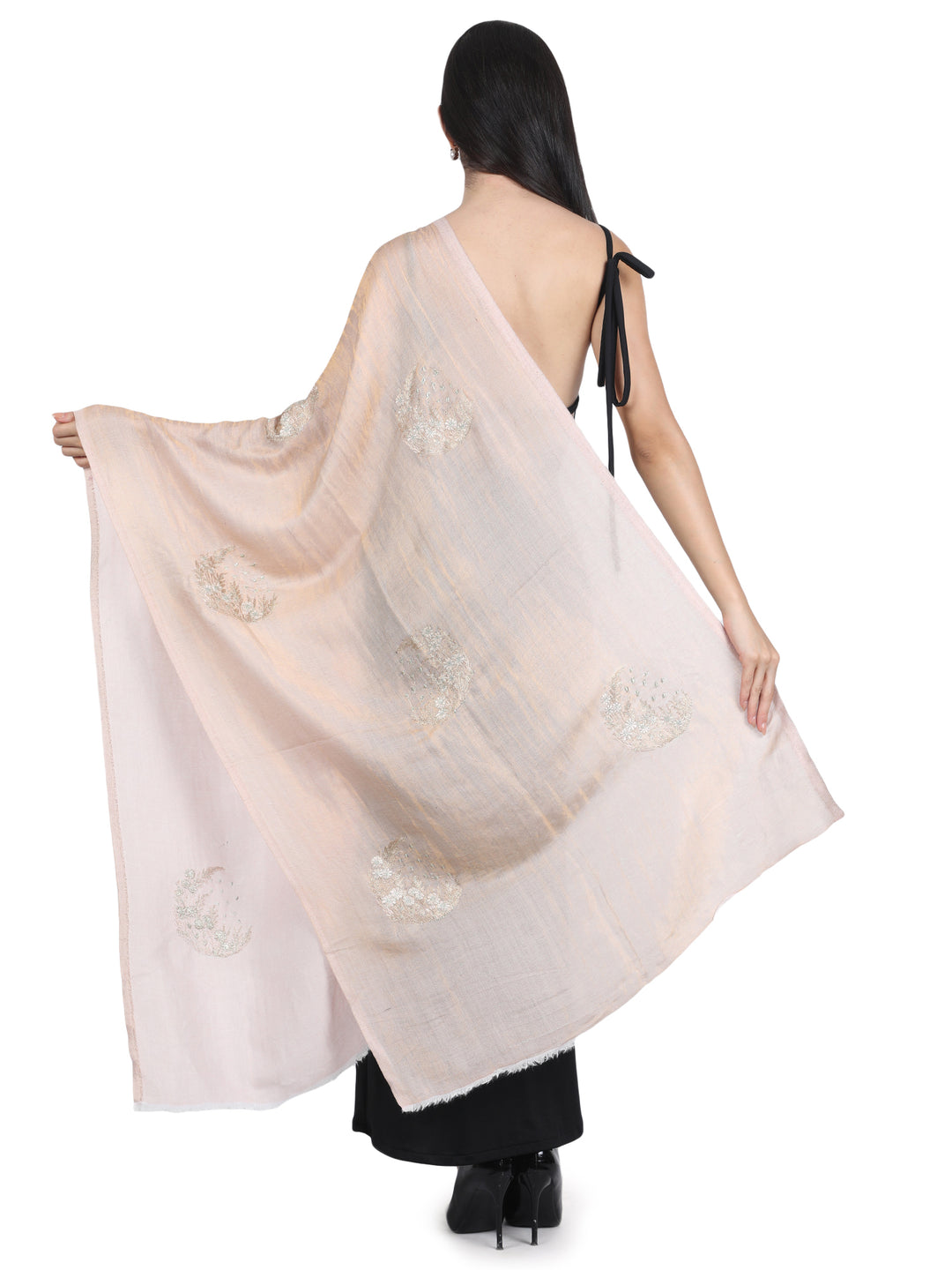 Ivory Embroidered Medallion 100% Fine Wool Stole - 429