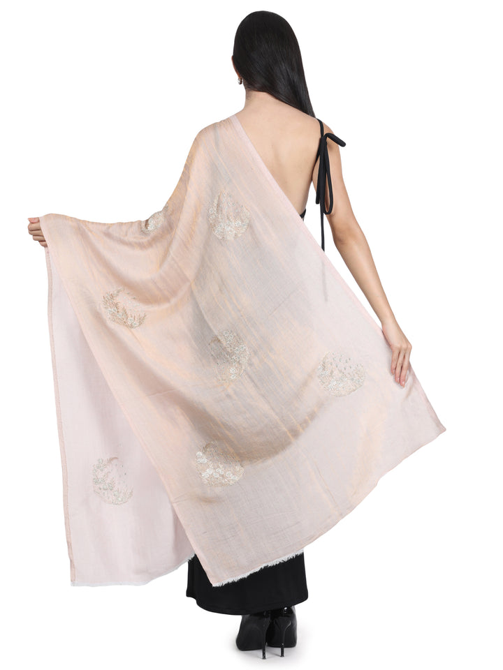 Ivory Embroidered Medallion 100% Fine Wool Stole - 429