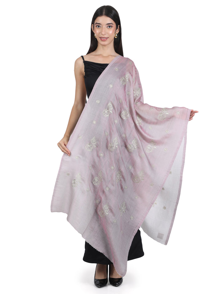 Lavender Paisley Star Embroidered 100% Fine Wool Stole - 432