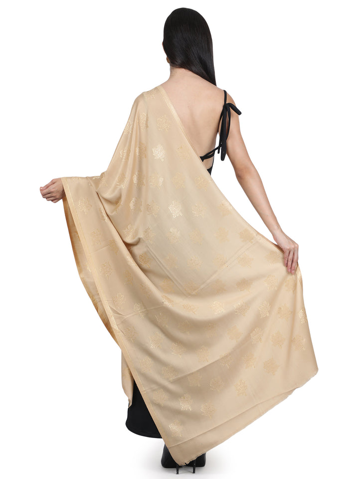 Beige Maple Leaf Modal Wool Stole - 433