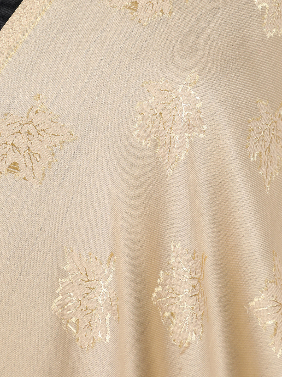 Beige Maple Leaf Modal Wool Stole - 433