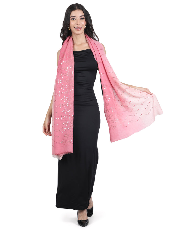 Pink Ombre Sequin 100% Fine Wool Stole - 435
