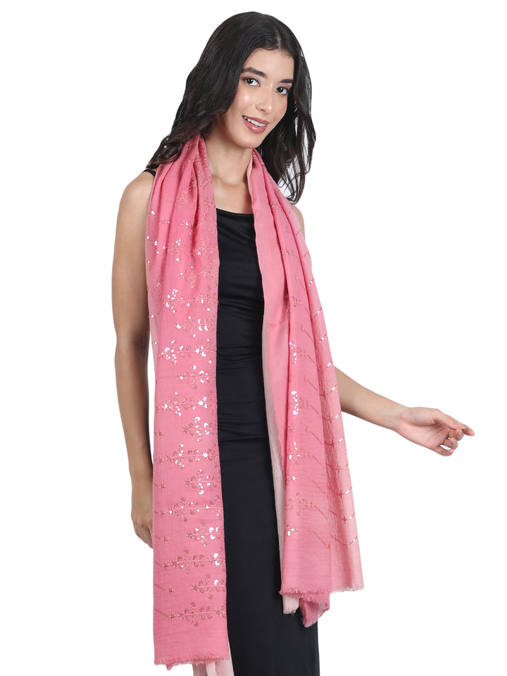 Pink Ombre Sequin 100% Fine Wool Stole - 435