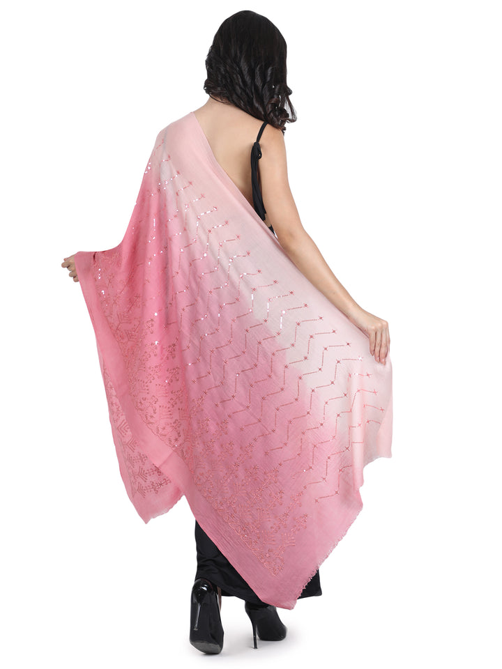 Pink Ombre Sequin 100% Fine Wool Stole - 435